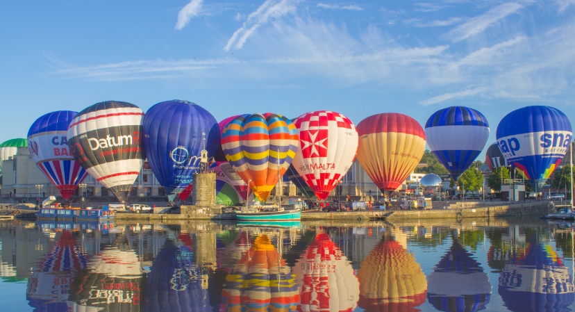 8 hot air balloons on the Bristol harbourside 